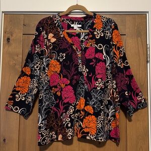 Chico’s Floral Print 3/4 Sleeve Popover Tunic Top Womens 4/XXL Workwear Resort